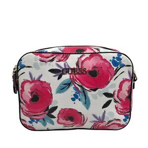 Guess White Floral Kamryn Crossbody Top Zip Bag